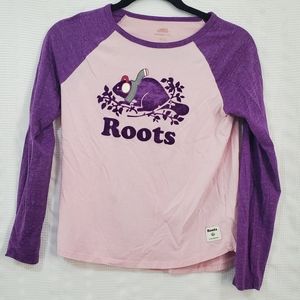 ROOTS kids Longsleeve Baseball Tee Pink/Purple Kids Size XL